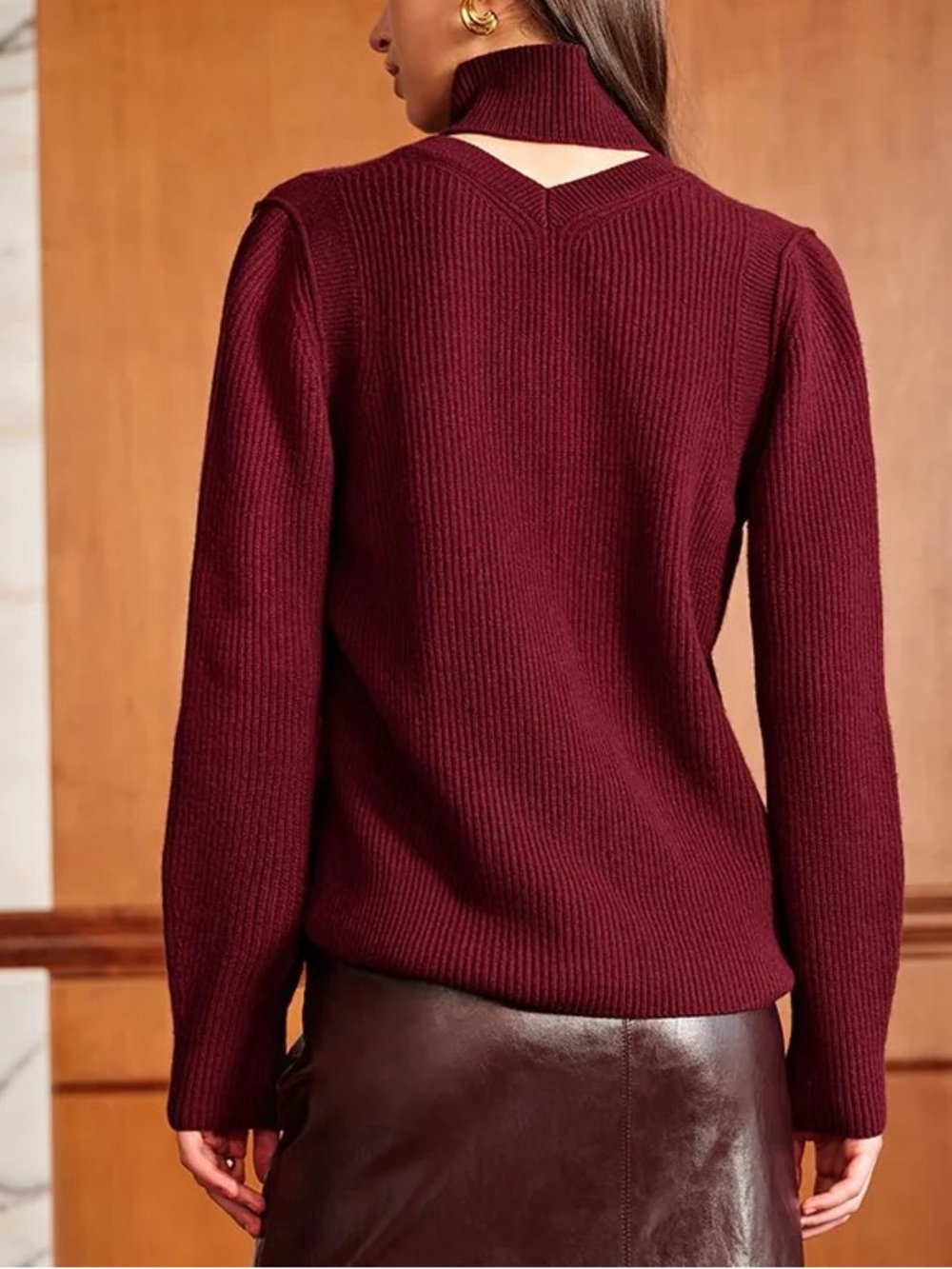 Oversized Wool-Blend Ribbed Cutout Sweater - Picture 2 of 3